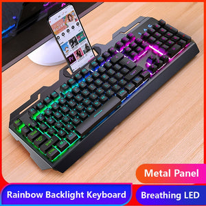 Cool Wired Gaming Keyboard 104 Key Backlit Keyboards Mouse Combo Metal Gamer Keyboard Russian Stickers For PC Desktop