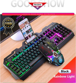 Cool Wired Gaming Keyboard 104 Key Backlit Keyboards Mouse Combo Metal Gamer Keyboard Russian Stickers For PC Desktop